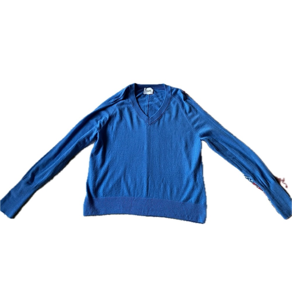 Women's Sz L Blue V-Neck Knit Sweater Soft Casual Viscose Fall Preppy Academia